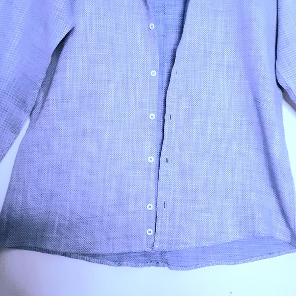 Taj Green Mens Zenith Blue/White Woven Textured Fabric Button Front Shirt Size 2 - Picture 3 of 9